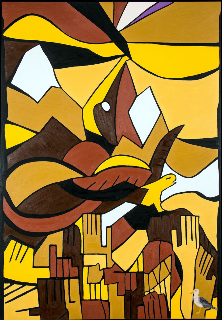 Freiheit, Liberta, modernes Kirchenfenster, Ölfarben auf Leinwand, graphische Kunst